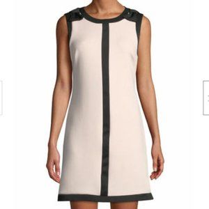 Betsey Johnson Women's Pink Black Bow Trim A-Line Scuba Dress